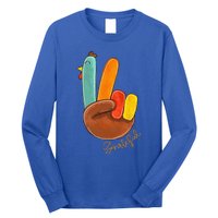 Peace Love Turkey Grateful Turkey Hand Sign Thanksgiving Long Sleeve Shirt