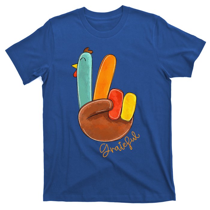 Peace Love Turkey Grateful Turkey Hand Sign Thanksgiving T-Shirt