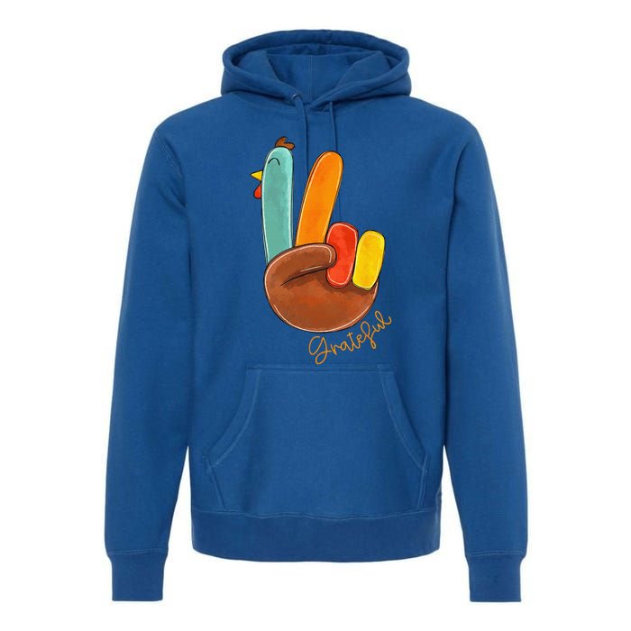 Peace Love Turkey Grateful Turkey Hand Sign Thanksgiving Premium Hoodie