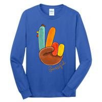 Peace Love Turkey Grateful Turkey Hand Sign Thanksgiving Tall Long Sleeve T-Shirt