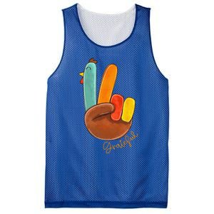 Peace Love Turkey Grateful Turkey Hand Sign Thanksgiving Mesh Reversible Basketball Jersey Tank