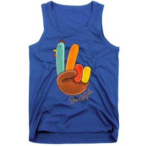 Peace Love Turkey Grateful Turkey Hand Sign Thanksgiving Tank Top