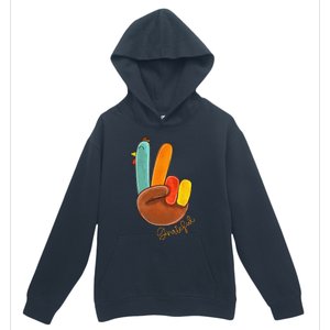 Peace Love Turkey Grateful Turkey Hand Sign Thanksgiving Urban Pullover Hoodie