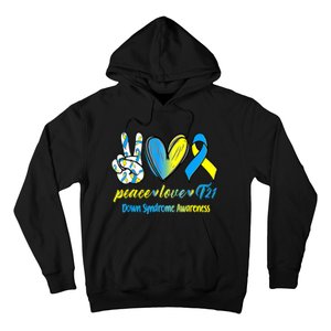 Peace Love T21 Blue Yellow Ribbon Down Syndrome Awareness Hoodie