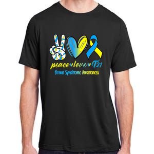 Peace Love T21 Blue Yellow Ribbon Down Syndrome Awareness Adult ChromaSoft Performance T-Shirt