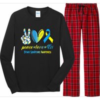 Peace Love T21 Blue Yellow Ribbon Down Syndrome Awareness Long Sleeve Pajama Set