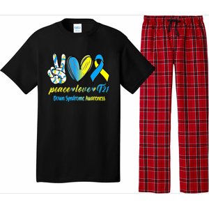 Peace Love T21 Blue Yellow Ribbon Down Syndrome Awareness Pajama Set