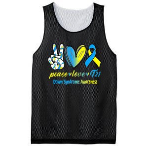 Peace Love T21 Blue Yellow Ribbon Down Syndrome Awareness Mesh Reversible Basketball Jersey Tank