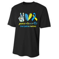 Peace Love T21 Blue Yellow Ribbon Down Syndrome Awareness Performance Sprint T-Shirt