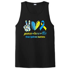 Peace Love T21 Blue Yellow Ribbon Down Syndrome Awareness PosiCharge Competitor Tank