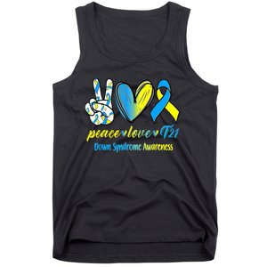 Peace Love T21 Blue Yellow Ribbon Down Syndrome Awareness Tank Top