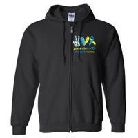 Peace Love T21 Blue Yellow Ribbon Down Syndrome Awareness Full Zip Hoodie