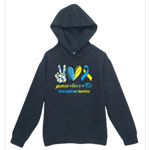 Peace Love T21 Blue Yellow Ribbon Down Syndrome Awareness Urban Pullover Hoodie