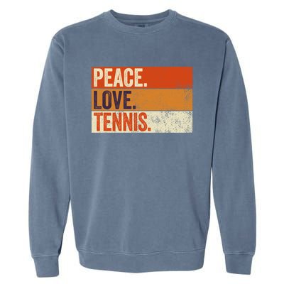 Peace Love Tennis Funny Mother Father Tennis Lover Vintage Gift Garment-Dyed Sweatshirt