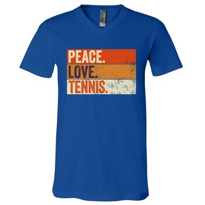 Peace Love Tennis Funny Mother Father Tennis Lover Vintage Gift V-Neck T-Shirt