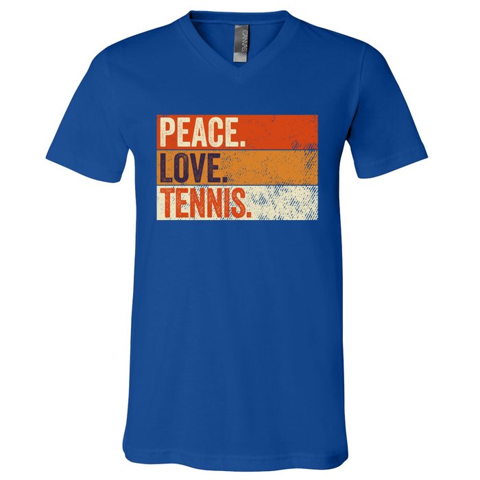 Peace Love Tennis Funny Mother Father Tennis Lover Vintage Gift V-Neck T-Shirt