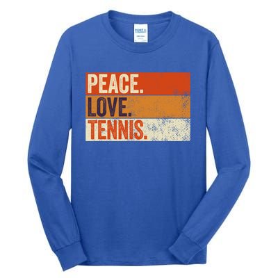 Peace Love Tennis Funny Mother Father Tennis Lover Vintage Gift Tall Long Sleeve T-Shirt