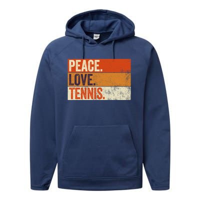 Peace Love Tennis Funny Mother Father Tennis Lover Vintage Gift Performance Fleece Hoodie