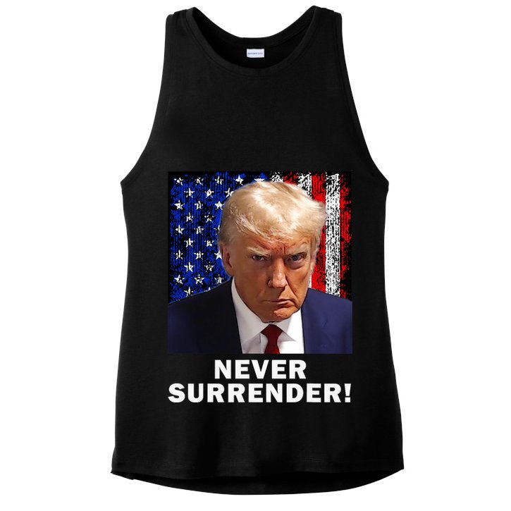 President Legend Trump 2024 Mugshot Never Surrender Ladies PosiCharge Tri-Blend Wicking Tank