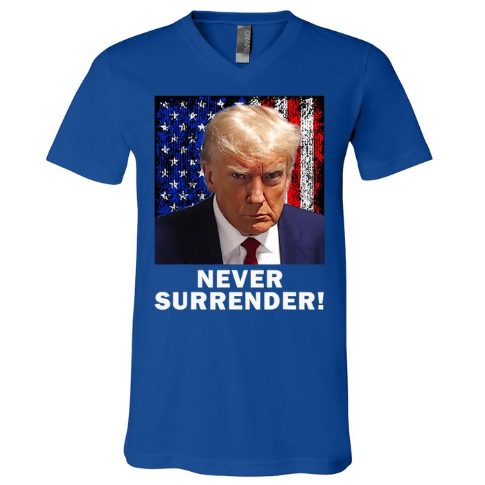 President Legend Trump 2024 Mugshot Never Surrender V-Neck T-Shirt