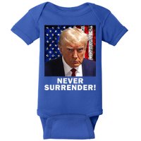 President Legend Trump 2024 Mugshot Never Surrender Baby Bodysuit