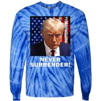 President Legend Trump 2024 Mugshot Never Surrender Tie-Dye Long Sleeve Shirt