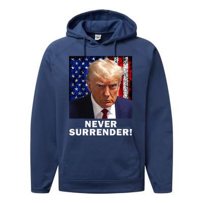 President Legend Trump 2024 Mugshot Never Surrender Performance Fleece Hoodie