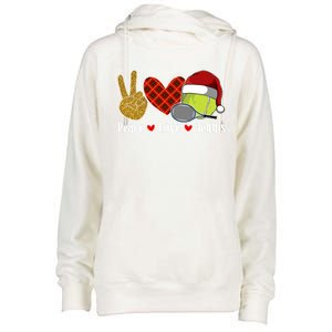 Peace Love Tennis Christmas Tennis Player Xmas Party Cool Gift Womens Funnel Neck Pullover Hood