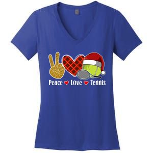 Peace Love Tennis Christmas Tennis Player Xmas Party Cool Gift Women's V-Neck T-Shirt