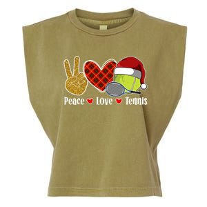 Peace Love Tennis Christmas Tennis Player Xmas Party Cool Gift Garment-Dyed Women's Muscle Tee