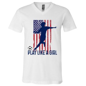 Play Like USA Flag Football Team  Game Goal Soccer V-Neck T-Shirt