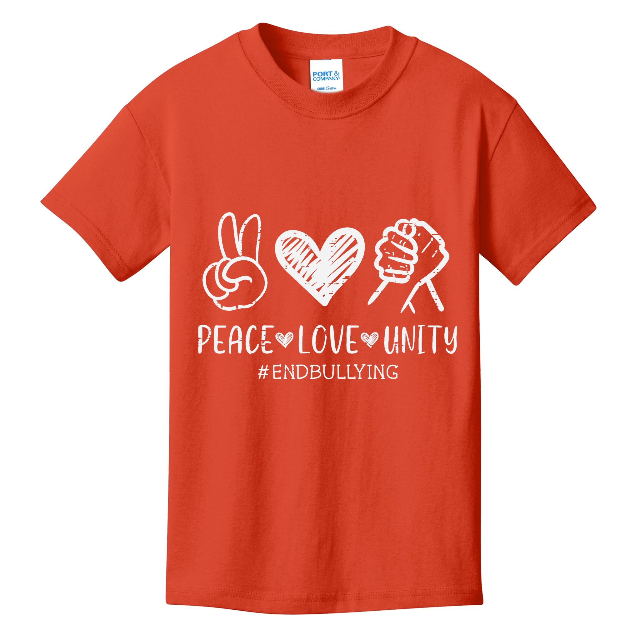 Peace Love Unity Orange Anti Bullying Unity Day Kids Kids T-Shirt