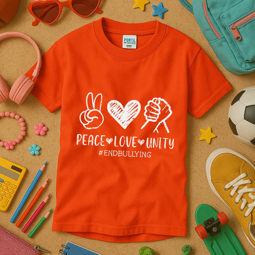 Peace Love Unity Orange Anti Bullying Unity Day Kids Kids T-Shirt