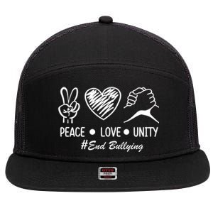 Peace Love Unity Day Orange Be Kind Equality Anti Bullying Gift 7 Panel Mesh Trucker Snapback Hat