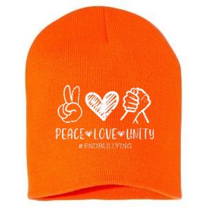 Peace Love Unity Day Orange Be Kind Anti Bullying Short Acrylic Beanie