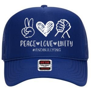 Peace Love Unity Day Orange Be Kind Anti Bullying High Crown Mesh Back Trucker Hat