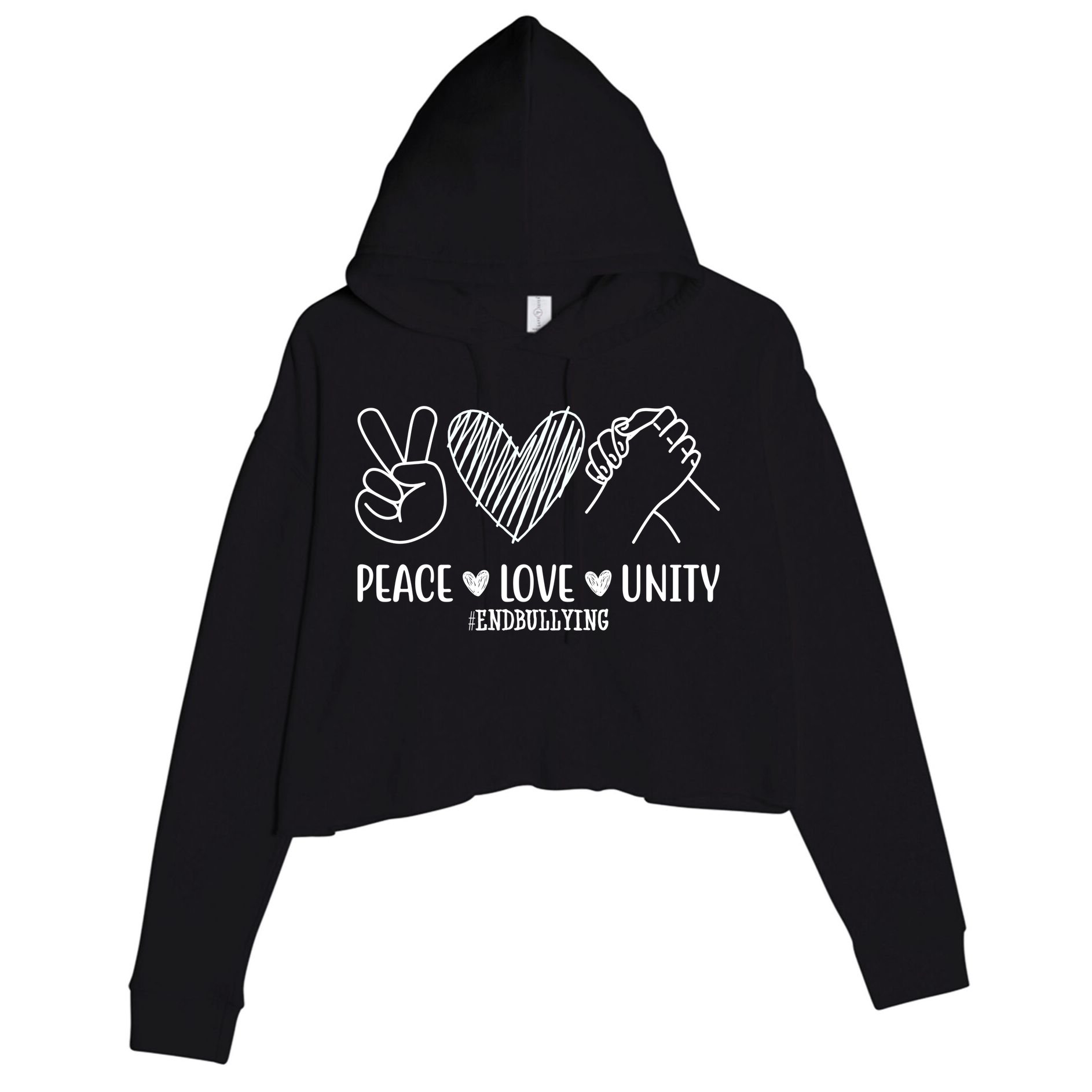 Peace Love Unity End Bullying Awareness Crop Fleece Hoodie