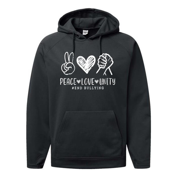 Peace Love Unity Day Orange Be Kind Anti Bullying Performance Fleece Hoodie