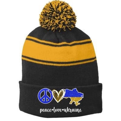 Peace Love Ukraine Stripe Pom Pom Beanie