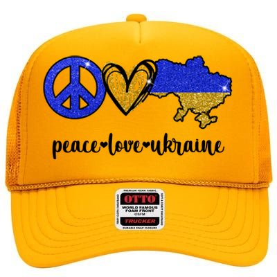 Peace Love Ukraine High Crown Mesh Back Trucker Hat