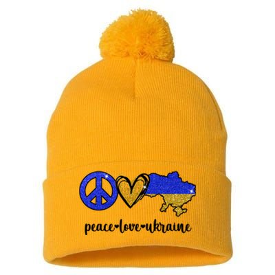 Peace Love Ukraine Pom Pom 12in Knit Beanie