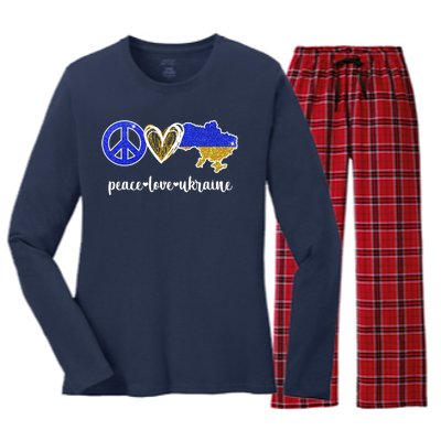 Peace Love Ukraine Women's Long Sleeve Flannel Pajama Set 