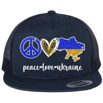 Peace Love Ukraine Flat Bill Trucker Hat