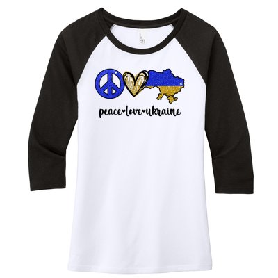 Peace Love Ukraine Women's Tri-Blend 3/4-Sleeve Raglan Shirt