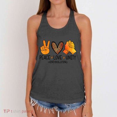 Peace Love Unity Orange Anti Bullying Unity Day Women's Knotted Racerback Tank