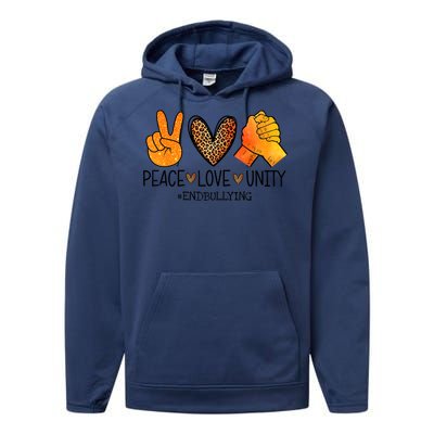 Peace Love Unity Orange Anti Bullying Unity Day Performance Fleece Hoodie