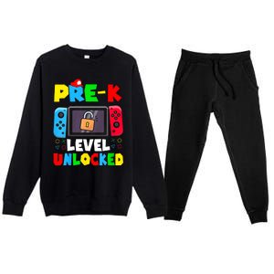 Prek Level Unlocked Video Game Back To School Premium Crewneck Sweatsuit Set