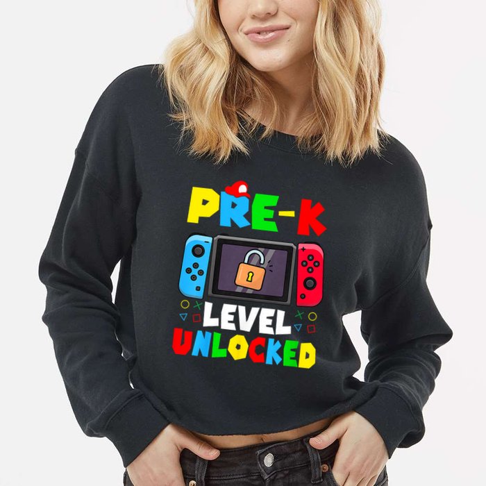 Prek Level Unlocked Video Game Back To School Cropped Pullover Crew