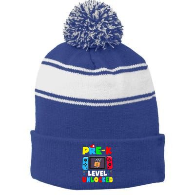 Prek Level Unlocked Video Game Back To School Stripe Pom Pom Beanie