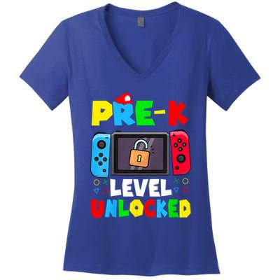 Prek Level Unlocked Video Game Back To School Women's V-Neck T-Shirt